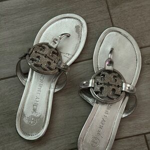 Tory Burch Metallic Silver Miller Sandals